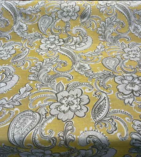 Swavelle Paisley Life Chenille Upholstery Fabric - Golden Yellow Paisley, 58" Width (1 Yard)