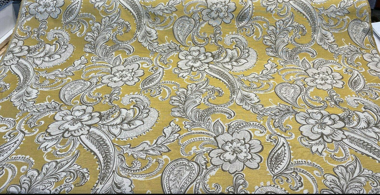 Swavelle Paisley Life Chenille Upholstery Fabric - Golden Yellow Paisley, 58" Width (1 Yard)