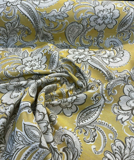 Swavelle Paisley Life Chenille Upholstery Fabric - Golden Yellow Paisley, 58" Width (1 Yard)