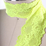 2.5" Wide Neon Yellow Stretch Floral Lace Trim Soft Hand-Dyed Elastic Ribbon for Lingerie, Overlays & DIY Crafts 2 Yards