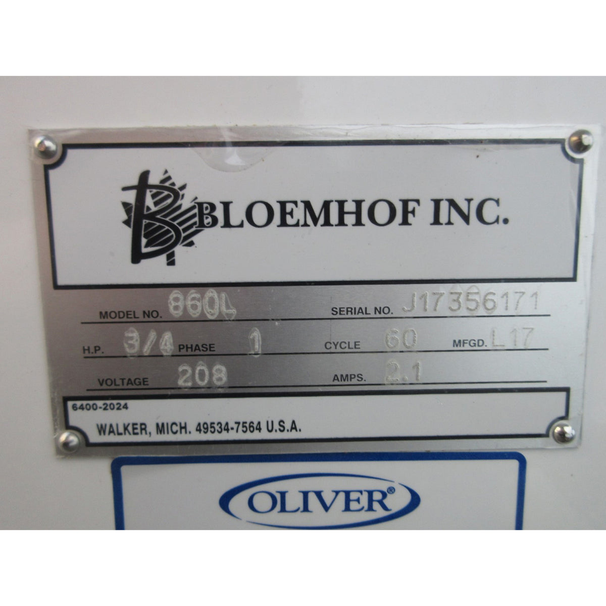 Bloemhof 860L Bread Moulder, Includes 2 Pressure Plates, Used Excellent Condition