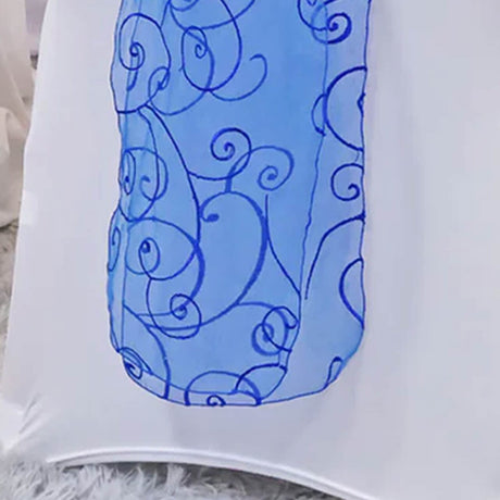 10 Pieces Royal Blue Embroidered Organza Chair Sashes 8"x108" Elegant Wedding & Event Decor