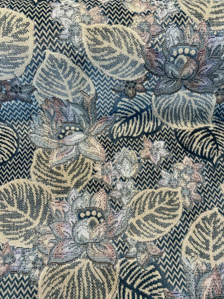 Blue Floral Embossed Velvet Fabric - Blue, Beige, Navy, Pink, Lavender Floral Pattern, 58" Width (1 Yard)
