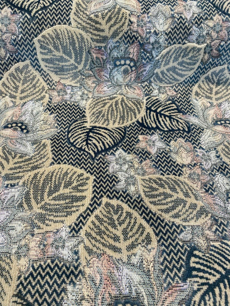 Blue Floral Embossed Velvet Fabric - Blue, Beige, Navy, Pink, Lavender Floral Pattern, 58" Width (1 Yard)