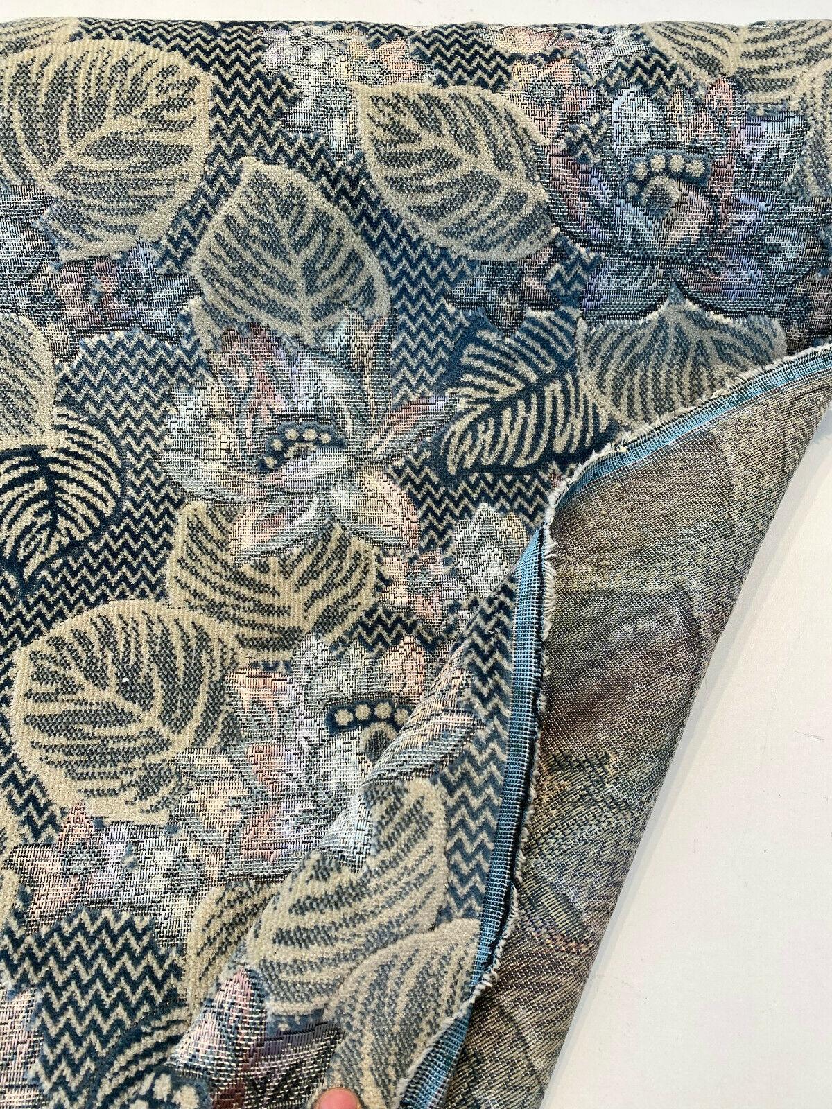 Blue Floral Embossed Velvet Fabric - Blue, Beige, Navy, Pink, Lavender Floral Pattern, 58" Width (1 Yard)