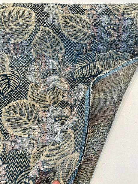 Blue Floral Embossed Velvet Fabric - Blue, Beige, Navy, Pink, Lavender Floral Pattern, 58" Width (1 Yard)
