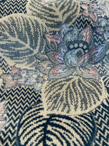 Blue Floral Embossed Velvet Fabric - Blue, Beige, Navy, Pink, Lavender Floral Pattern, 58" Width (1 Yard)