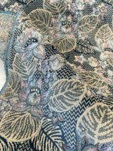 Blue Floral Embossed Velvet Fabric - Blue, Beige, Navy, Pink, Lavender Floral Pattern, 58" Width (1 Yard)