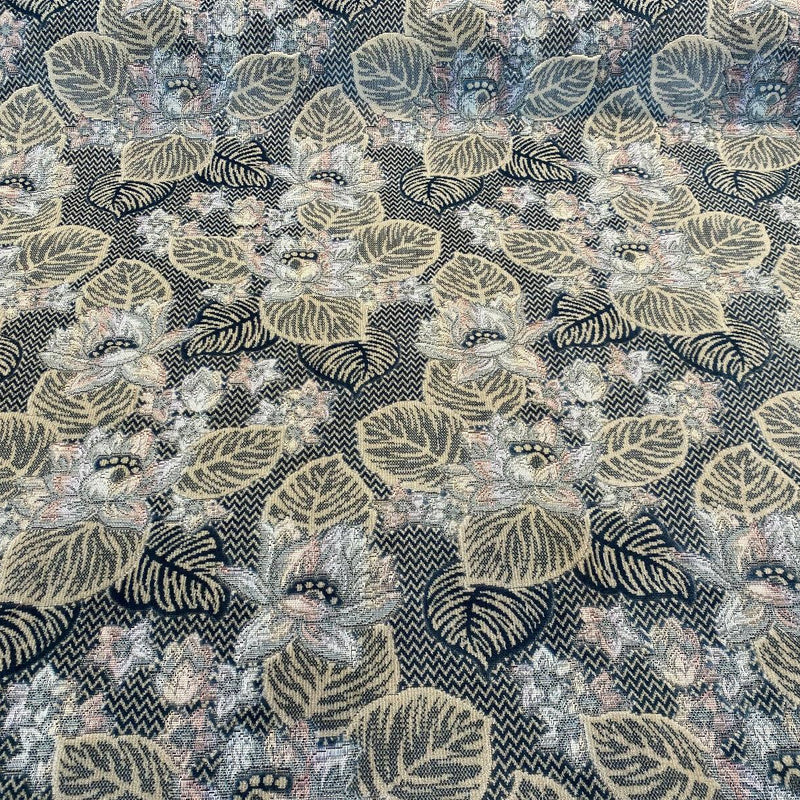 Blue Floral Embossed Velvet Fabric - Blue, Beige, Navy, Pink, Lavender Floral Pattern, 58" Width (1 Yard)