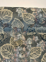 Blue Floral Embossed Velvet Fabric - Blue, Beige, Navy, Pink, Lavender Floral Pattern, 58" Width (1 Yard)