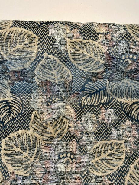 Blue Floral Embossed Velvet Fabric - Blue, Beige, Navy, Pink, Lavender Floral Pattern, 58" Width (1 Yard)