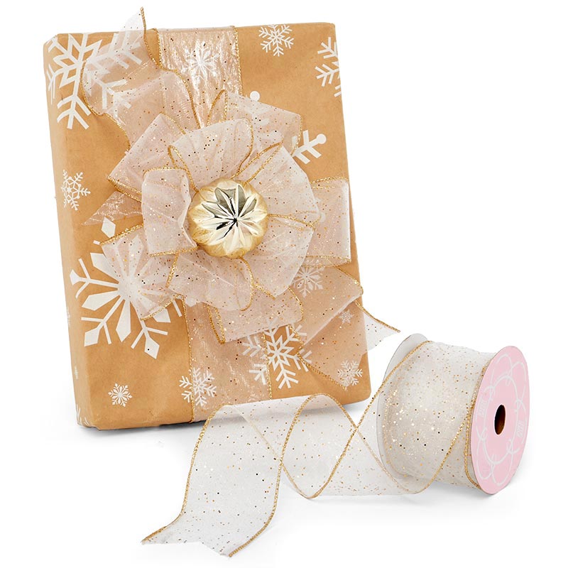 Gold Dots On Sheer Organza Wired Ribbon 2 1/2 '' X 10 yd - 1 / ROLL