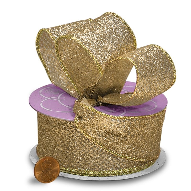 Lamé Glitter Wired Ribbons 1 1/2 '' X 10 yd Champagne Color 1 / ROLL