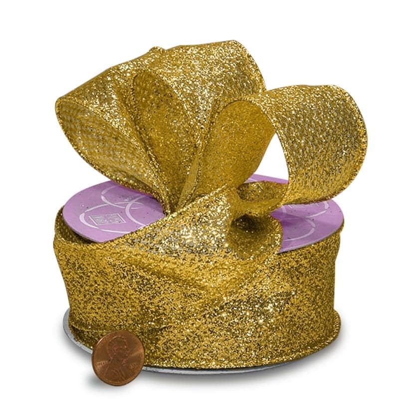 Lamé Glitter Wired Ribbons 1 1/2 '' X 10 yd Gold Color 1 / ROLL