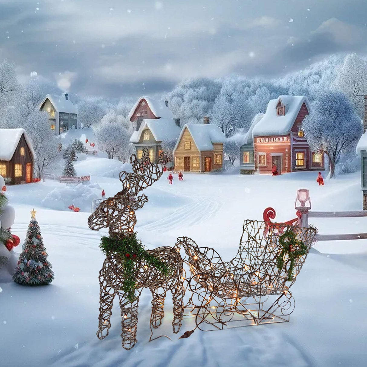 Warm White LED Reindeer with Sleigh, Sparkling Outdoor Christmas Decor