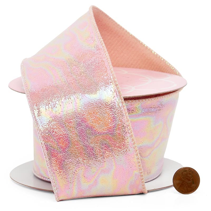 Metallic Pink Iridescent Wired Ribbon 2 1/2 '' X 10 yd - 1 / ROLL