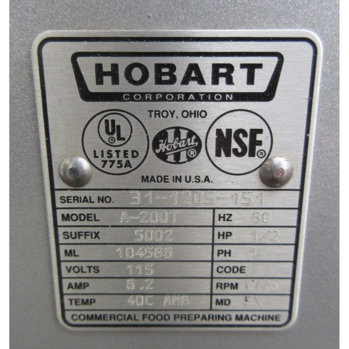 Hobart A200T 20 Qt Mixer, Bowl And 2 Attachments Included, Used Excellent Condition