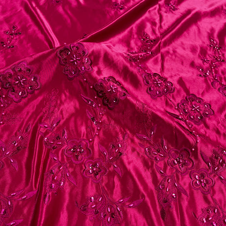 1 Yard - Beaded Bridal Lace Fabric Embroidered on 100% Polyester Satin - Ivory with Gold - 54" Wide