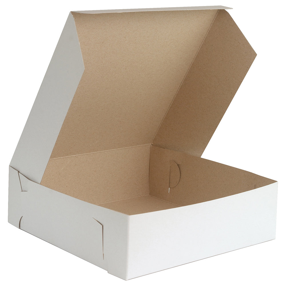 O'Creme White One Piece Square Cake Box, 8" x 8" x 2.5" - Pack of 10