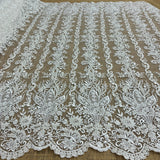 Beaded Lace Fabric Embroidered Net Mesh Ivory 51" Wide