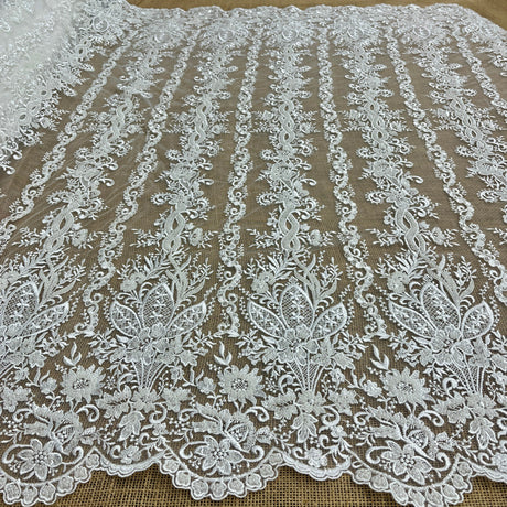 Beaded Lace Fabric Embroidered Net Mesh Ivory 51" Wide
