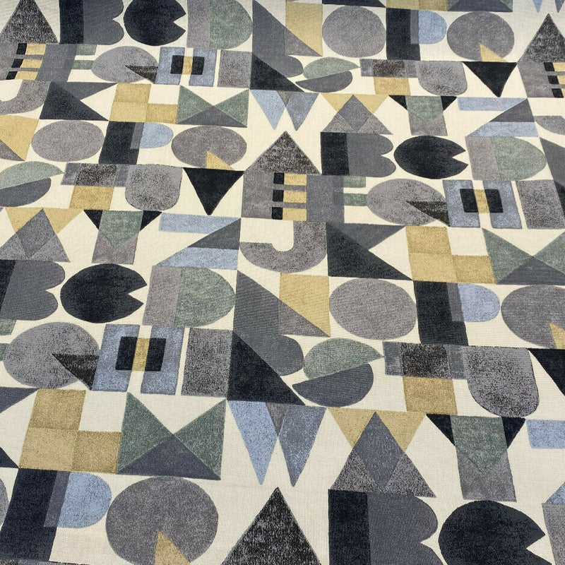 Block Letters Onyx Cotton Fabric - Beige Gray Dark Block Letters, 54" Width (1 Yard)