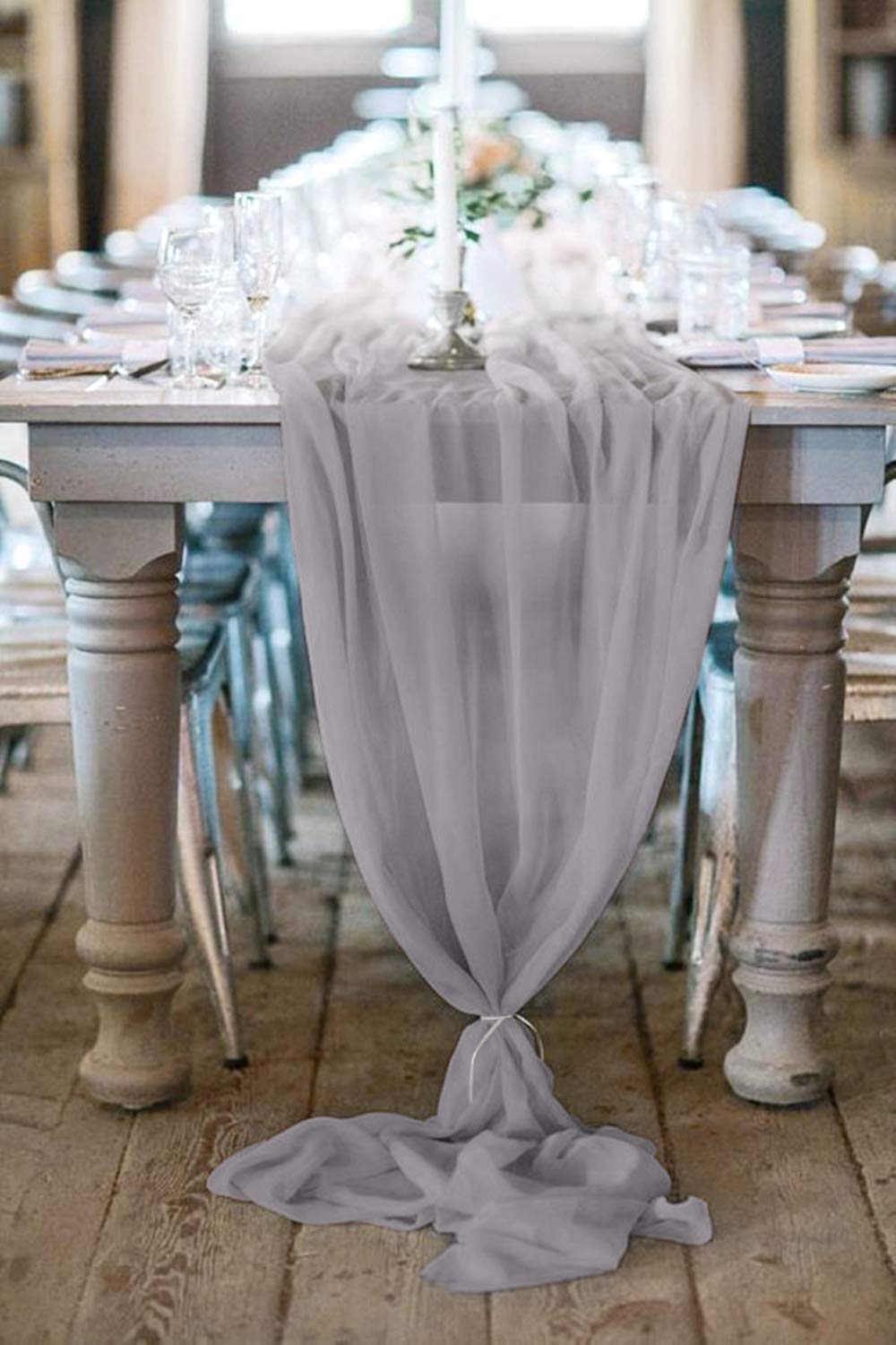 Extra Long Chiffon Wedding Table Runner Polyester Fabric - 58" Wide, Sheer, Serged Edge (1 Piece)