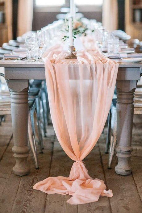 Extra Long Chiffon Wedding Table Runner Polyester Fabric - 58" Wide, Sheer, Serged Edge (1 Piece)