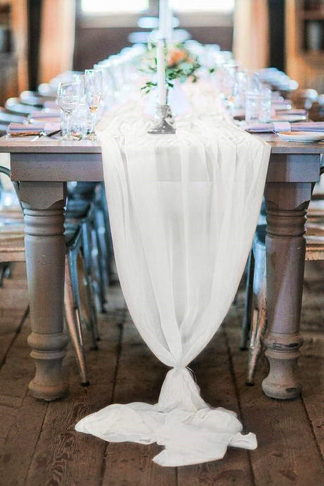 Extra Long Chiffon Wedding Table Runner Polyester Fabric - 58" Wide, Sheer, Serged Edge (1 Piece)