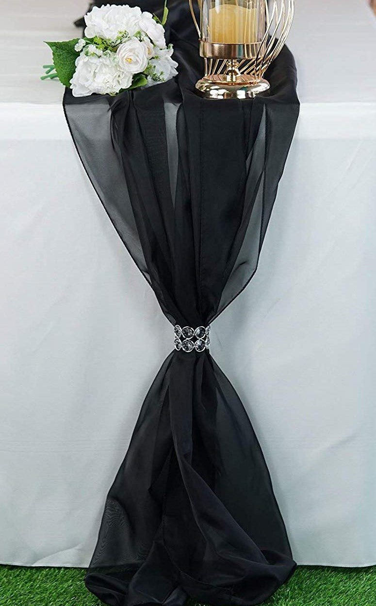 Extra Long Chiffon Wedding Table Runner Polyester Fabric - 58" Wide, Sheer, Serged Edge (1 Piece)