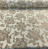 Ambience Linen Chenille Upholstery Fabric - Antique Brown Floral On Beige, 56" Width (1 Yard)