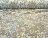 Ambience Linen Chenille Upholstery Fabric - Antique Brown Floral On Beige, 56" Width (1 Yard)