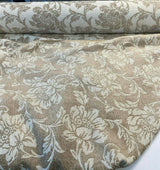 Ambience Linen Chenille Upholstery Fabric - Antique Brown Floral On Beige, 56" Width (1 Yard)