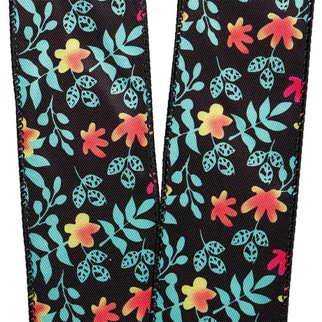 Flowers & Stems On Black Wired Ribbon 2 1/2 '' X 10 yd - 1 / ROLL