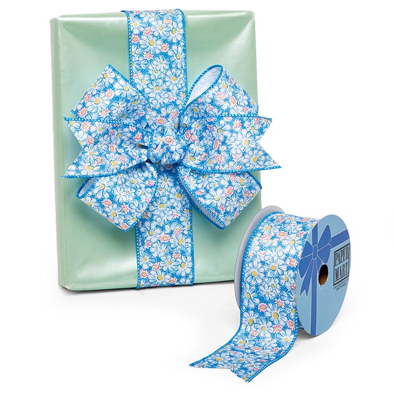 Spring Daisies On Wired Ribbon 2 1/2 '' X 10 yd - 1 / ROLL
