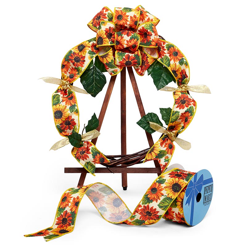 Sunflowers On Wired Ribbon 2 1/2 '' X 10 yd - 1 / ROLL