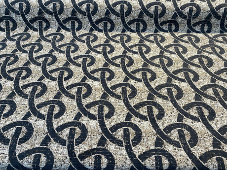 Chain Links Slate M10905 Chenille Fabric - Slate Gray With Beige And Hint Of Gold Background, 58" Width (1 Yard)