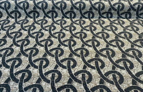 Chain Links Slate M10905 Chenille Fabric - Slate Gray With Beige And Hint Of Gold Background, 58" Width (1 Yard)