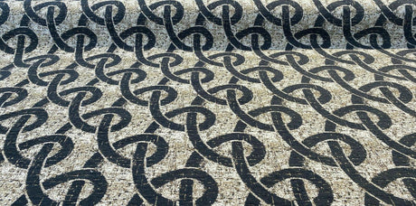 Chain Links Slate M10905 Chenille Fabric - Slate Gray With Beige And Hint Of Gold Background, 58" Width (1 Yard)