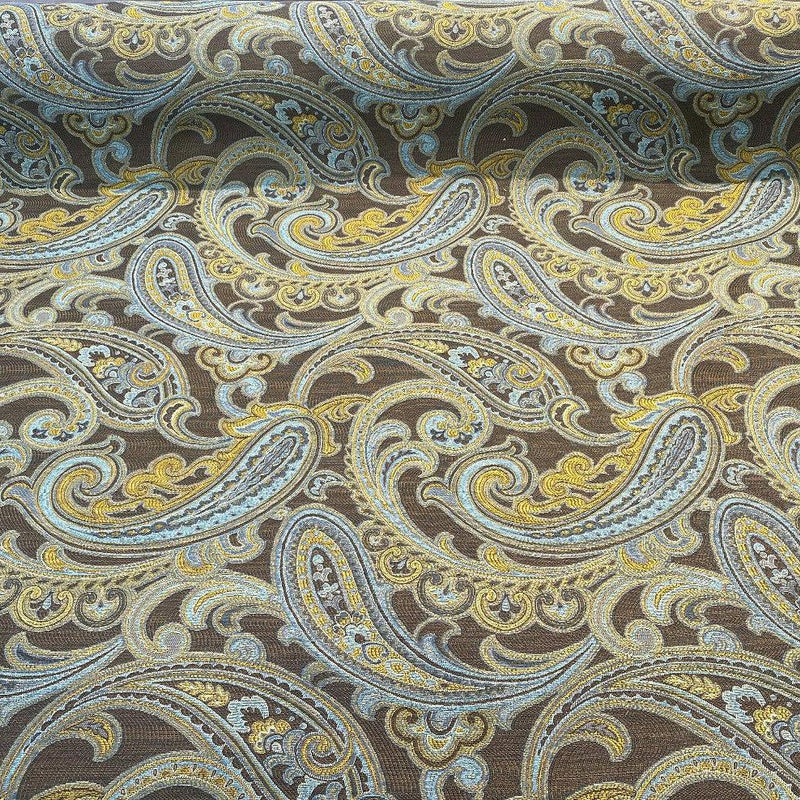 Lisbon Green Blue Paisley Chenille Fabric - Teal And Green Paisley, 50,000 Double Rubs, 54" Width (1 Yard)