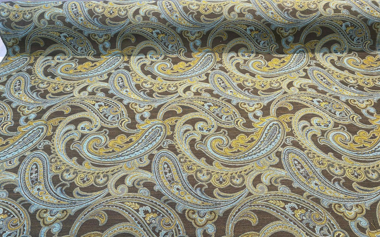Lisbon Green Blue Paisley Chenille Fabric - Teal And Green Paisley, 50,000 Double Rubs, 54" Width (1 Yard)