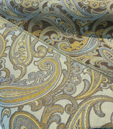 Lisbon Green Blue Paisley Chenille Fabric - Teal And Green Paisley, 50,000 Double Rubs, 54" Width (1 Yard)