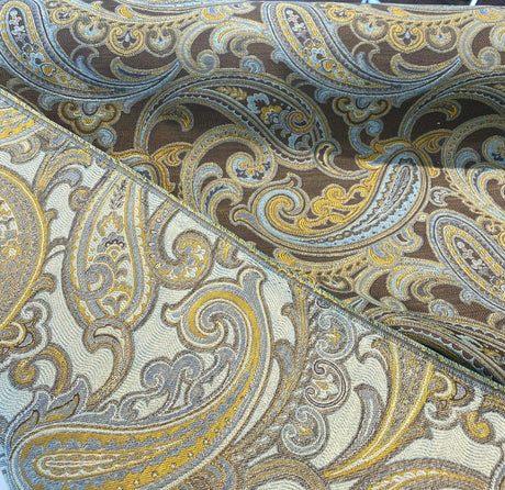 Lisbon Green Blue Paisley Chenille Fabric - Teal And Green Paisley, 50,000 Double Rubs, 54" Width (1 Yard)