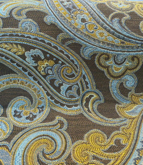 Lisbon Green Blue Paisley Chenille Fabric - Teal And Green Paisley, 50,000 Double Rubs, 54" Width (1 Yard)