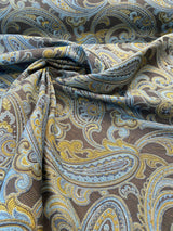 Lisbon Green Blue Paisley Chenille Fabric - Teal And Green Paisley, 50,000 Double Rubs, 54" Width (1 Yard)