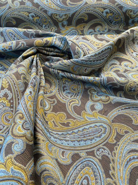 Lisbon Green Blue Paisley Chenille Fabric - Teal And Green Paisley, 50,000 Double Rubs, 54" Width (1 Yard)