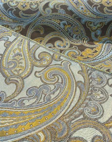 Lisbon Green Blue Paisley Chenille Fabric - Teal And Green Paisley, 50,000 Double Rubs, 54" Width (1 Yard)