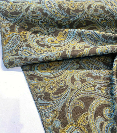 Lisbon Green Blue Paisley Chenille Fabric - Teal And Green Paisley, 50,000 Double Rubs, 54" Width (1 Yard)