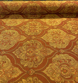 Artifact Red Garnet M8982 Barrow Jacquard Brocade Fabric - Red, Antique Gold, Taupe Jacquard Brocade, 25,000 Double Rubs (1 Yard)