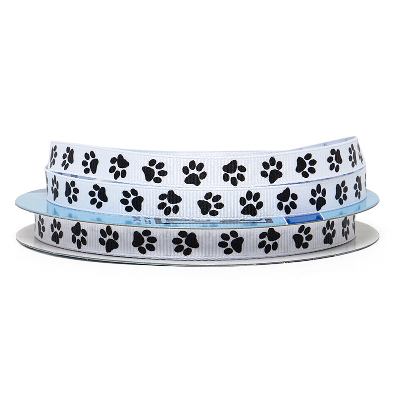 Narrow Paw Print Grosgrain Ribbon 3/8 '' X 25 yd White Color 1 / ROLL